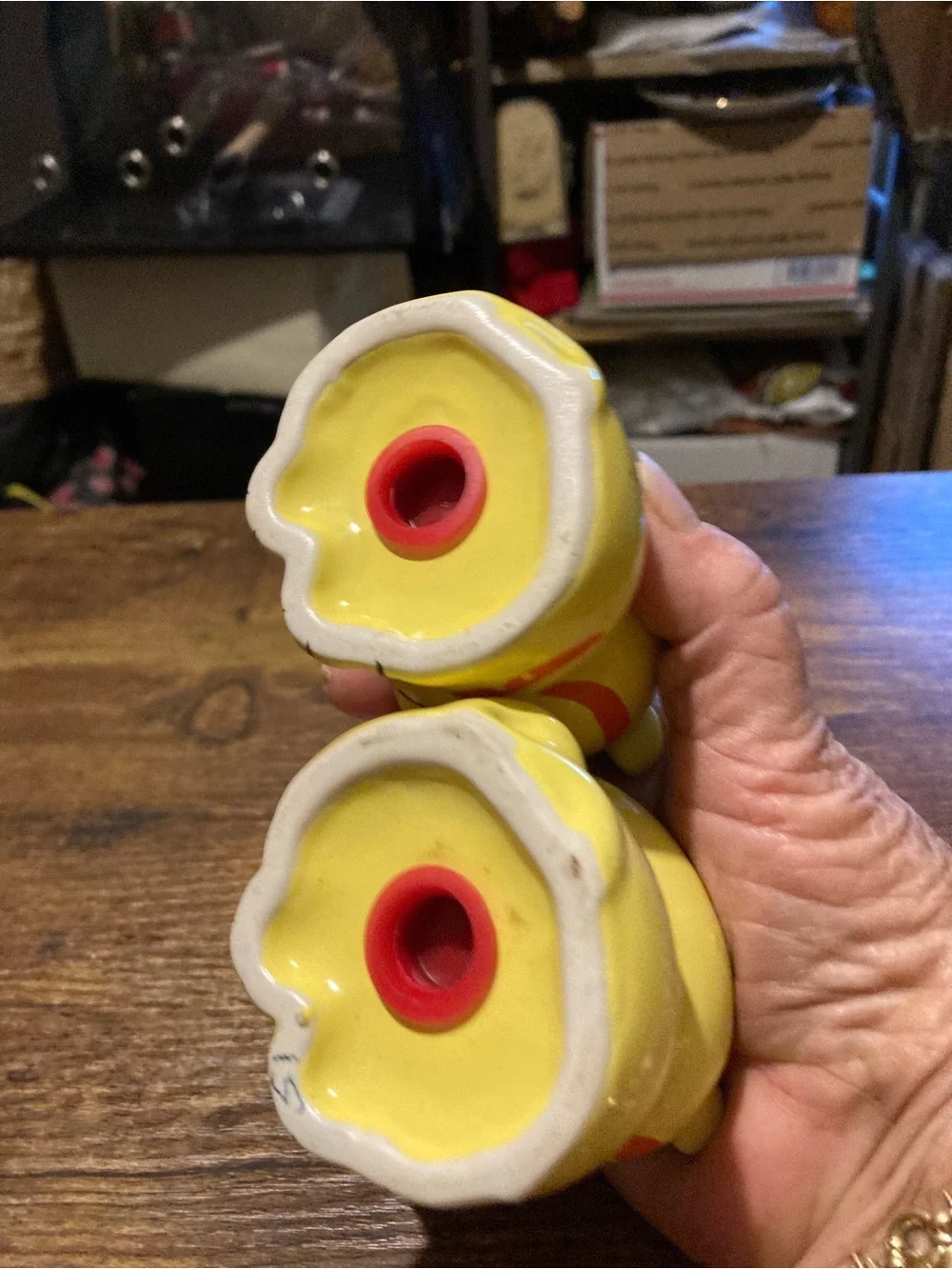 Whimsical yellow w/orange ceramic cat salt & pepper shakers